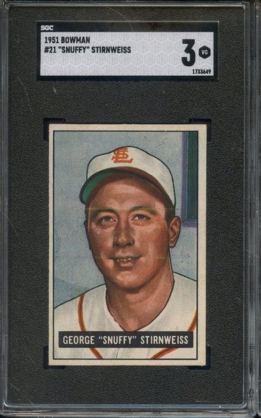 1951 BOWMAN 21 SNUFFY STIRNWEISS SGC VG 3