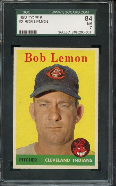 1958 TOPPS 2 BOB LEMON SGC NM 84 / 7