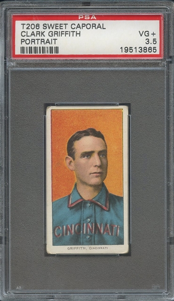 1909-11 T206 SWEET CAPORAL CLARK GRIFFITH PORTRAIT PSA VG+ 3.5