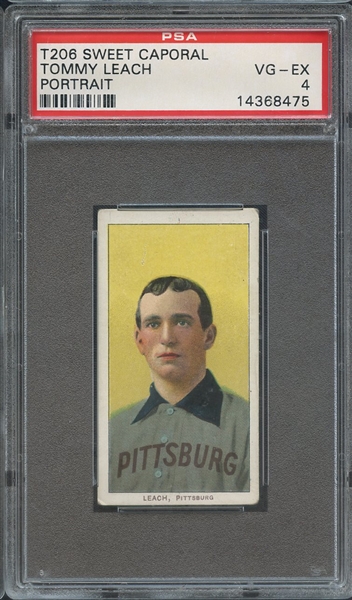 1909-11 T206 SWEET CAPORAL TOMMY LEACH PORTRAIT PSA VG-EX 4