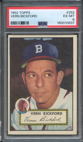 1952 TOPPS 252 VERN BICKFORD PSA EX-MT 6