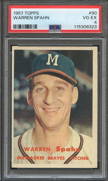 1957 TOPPS 90 WARREN SPAHN PSA VG-EX 4
