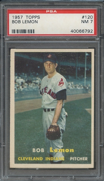 1957 TOPPS 120 BOB LEMON PSA NM 7