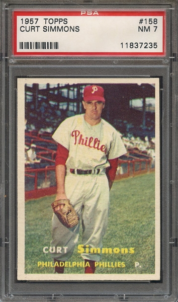 1957 TOPPS 158 CURT SIMMONS PSA NM 7