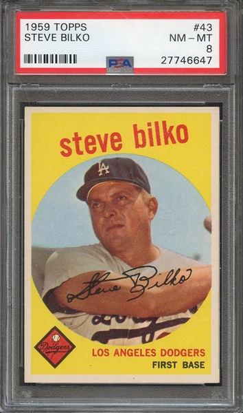 1959 TOPPS 43 STEVE BILKO PSA NM-MT 8