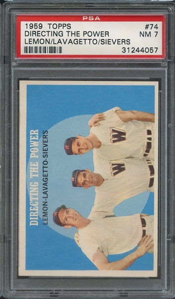 1959 TOPPS 74 DIRECTING THE POWER LEMON/LAVAGETTO/SIEVERS PSA NM 7