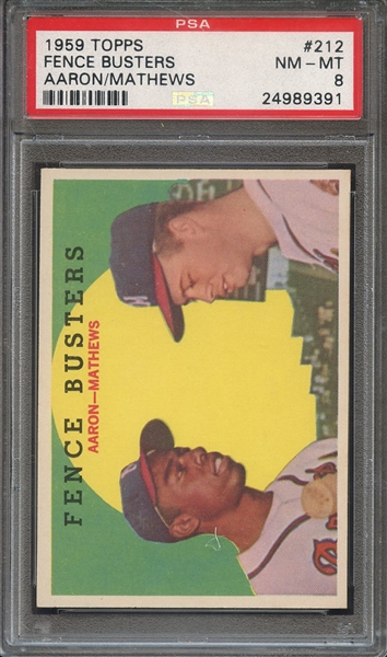 1959 TOPPS 212 FENCE BUSTERS AARON/MATHEWS PSA NM-MT 8