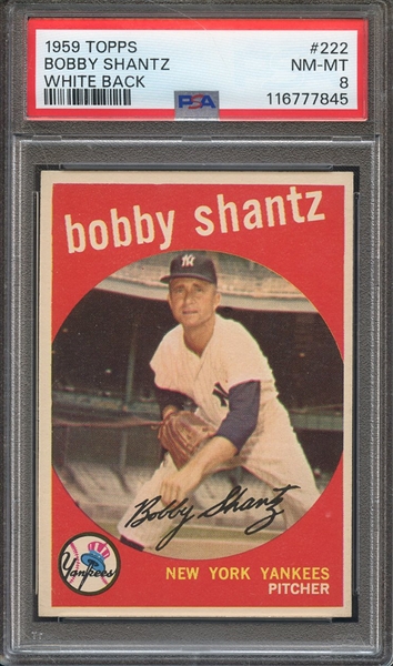 1959 TOPPS 222 BOBBY SHANTZ WHITE BACK PSA NM-MT 8