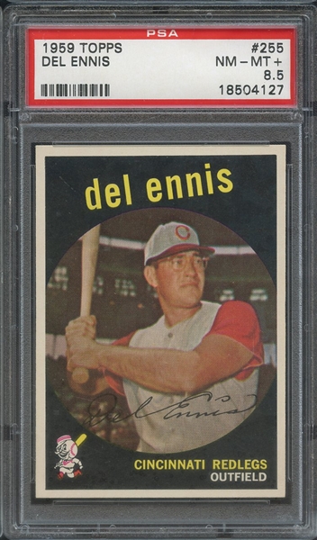 1959 TOPPS 255 DEL ENNIS PSA NM-MT+ 8.5