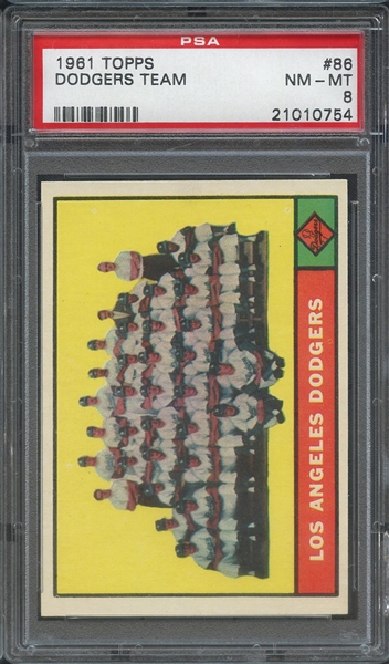 1961 TOPPS 86 DODGERS TEAM PSA NM-MT 8
