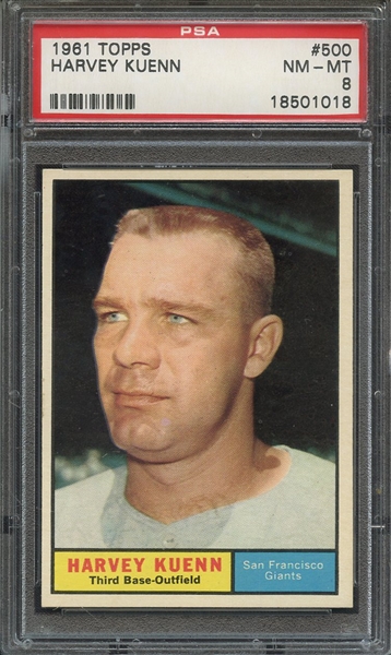1961 TOPPS 500 HARVEY KUENN PSA NM-MT 8