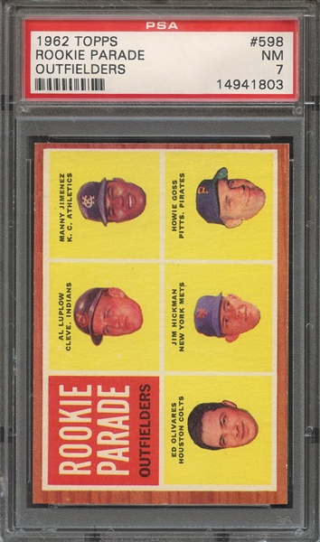 1962 TOPPS 598 ROOKIE PARADE OUTFIELDERS PSA NM 7