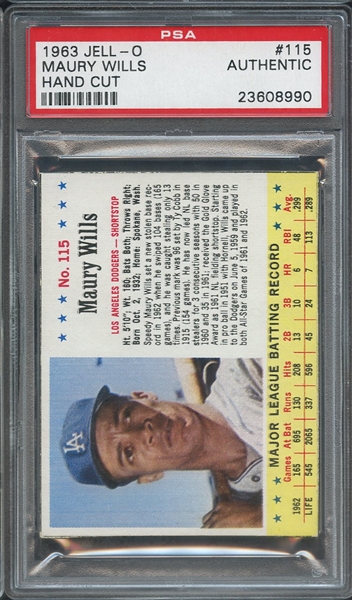1963 JELL-O 115 MAURY WILLS HAND CUT PSA AUTHENTIC