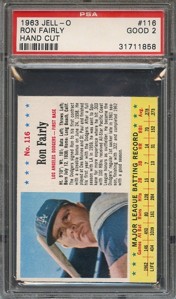 1963 JELL-O 116 RON FAIRLY HAND CUT PSA GOOD 2