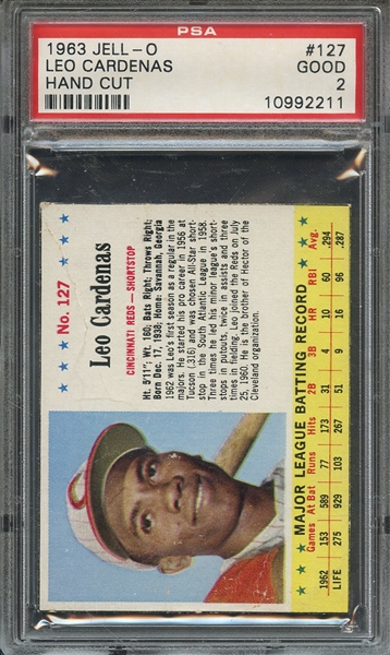 1963 JELL-O 127 LEO CARDENAS HAND CUT PSA GOOD 2