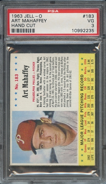 1963 JELL-O 183 ART MAHAFFEY HAND CUT PSA VG 3