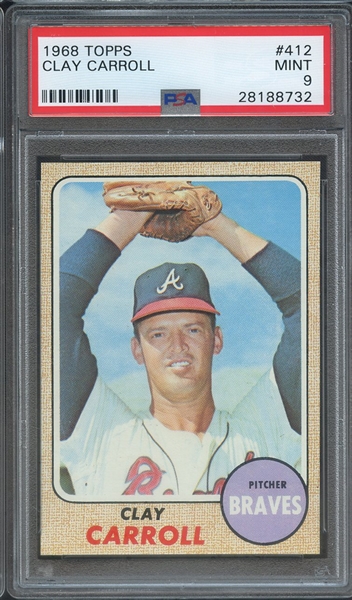 1968 TOPPS 412 CLAY CARROLL PSA MINT 9