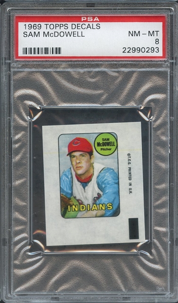 1969 TOPPS DECALS SAM McDOWELL PSA NM-MT 8