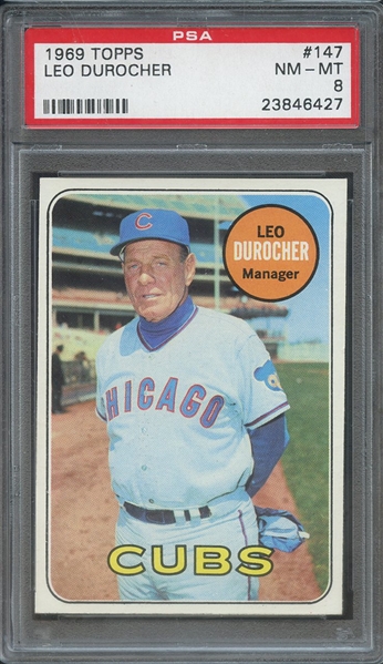 1969 TOPPS 147 LEO DUROCHER PSA NM-MT 8