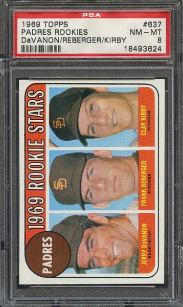 1969 TOPPS 637 PADRES ROOKIES DaVANON/REBERGER/KIRBY PSA NM-MT 8