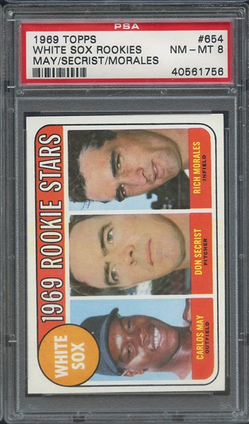 1969 TOPPS 654 WHITE SOX ROOKIES MAY/SECRIST/MORALES PSA NM-MT 8