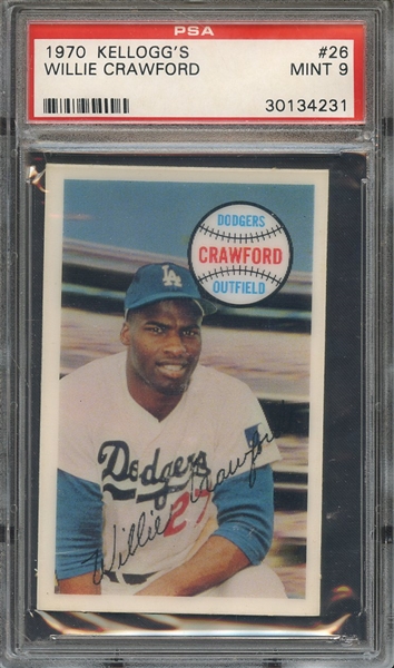 1970 KELLOGG'S 26 WILLIE CRAWFORD PSA MINT 9