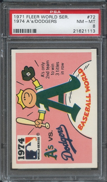 1971 FLEER WORLD SERIES (BLACK BACK) 72 1974 A's/DODGERS PSA NM-MT 8