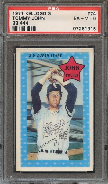 1971 KELLOGG'S 74 TOMMY JOHN BB 444 PSA EX-MT 6