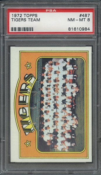 1972 TOPPS 487 TIGERS TEAM PSA NM-MT 8