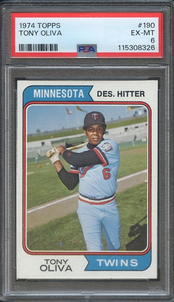 1974 TOPPS 190 TONY OLIVA PSA EX-MT 6