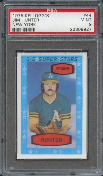 1975 KELLOGG'S 44 JIM HUNTER NEW YORK PSA MINT 9