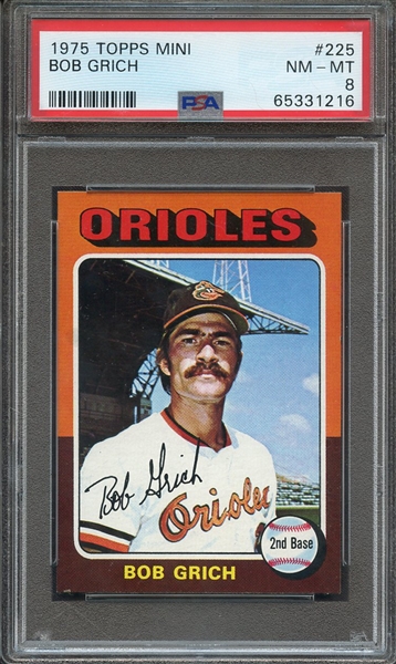 1975 TOPPS MINI 225 BOB GRICH PSA NM-MT 8