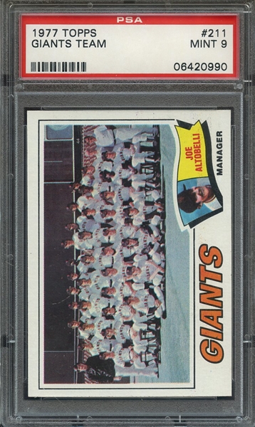 1977 TOPPS 211 GIANTS TEAM PSA MINT 9