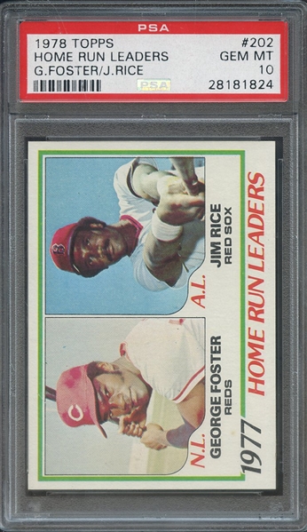 1978 TOPPS 202 HOME RUN LEADERS G.FOSTER/J.RICE PSA GEM MT 10
