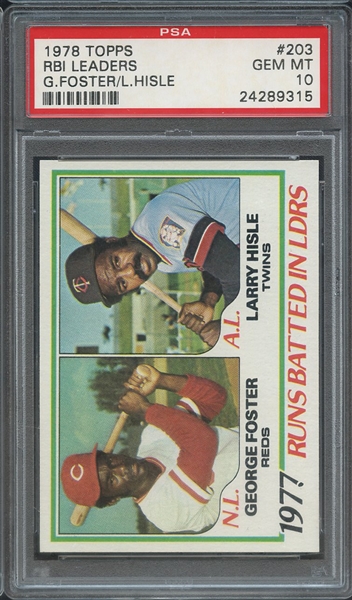 1978 TOPPS 203 RBI LEADERS G.FOSTER/L.HISLE PSA GEM MT 10