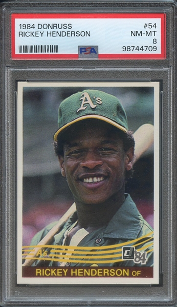 1984 DONRUSS 54 RICKEY HENDERSON PSA NM-MT 8