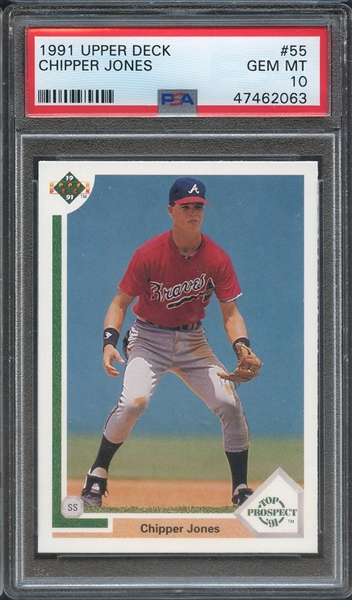 1991 UPPER DECK 55 CHIPPER JONES PSA GEM MT 10