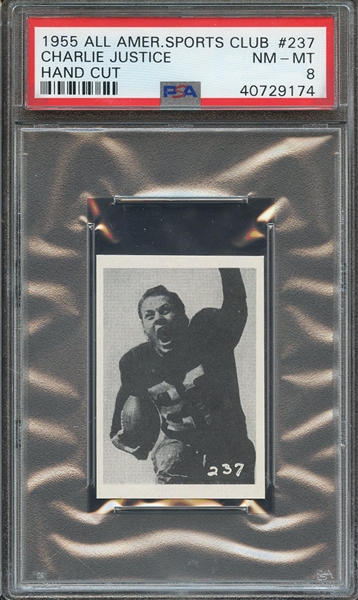 1955 ALL AMERICAN SPORTS CLUB-HAND CUT 237 CHARLIE JUSTICE HAND CUT PSA NM-MT 8