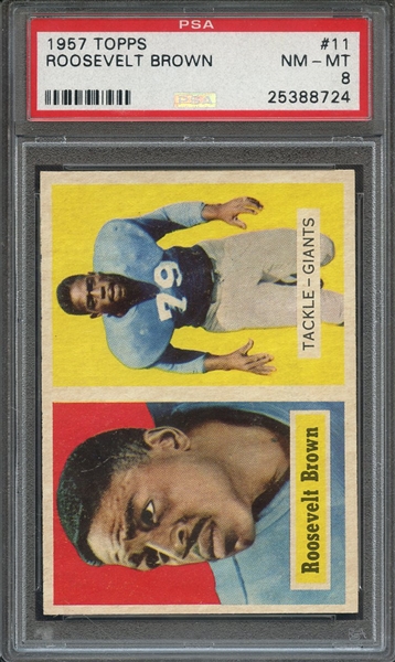 1957 TOPPS 11 ROOSEVELT BROWN PSA NM-MT 8