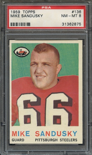 1959 TOPPS 136 MIKE SANDUSKY PSA NM-MT 8