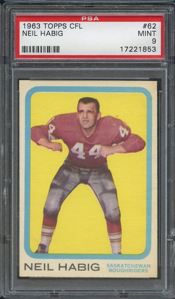 1963 TOPPS CFL 62 NEIL HABIG PSA MINT 9