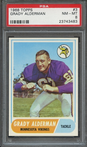 1968 TOPPS 3 GRADY ALDERMAN PSA NM-MT 8