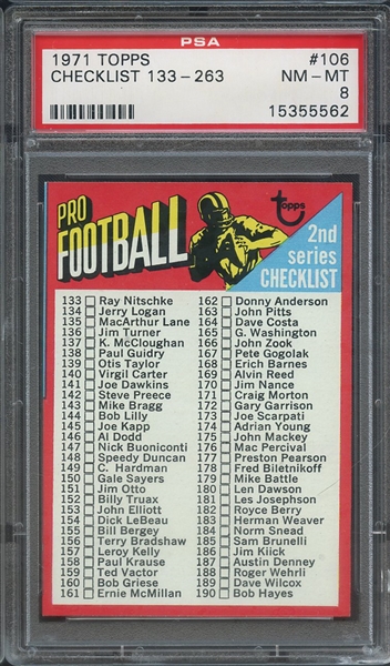1971 TOPPS 106 CHECKLIST 133-263 PSA NM-MT 8