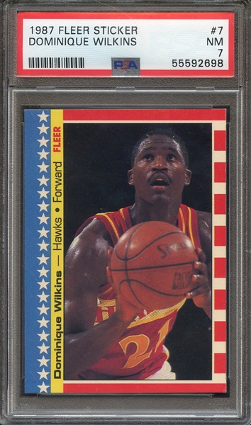 1987 FLEER STICKER 7 DOMINIQUE WILKINS PSA NM 7