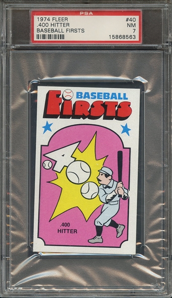 1974 FLEER BASEBALL FIRSTS 40 .400 HITTER BASEBALL FIRSTS PSA NM 7
