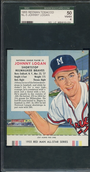 1955 REDMAN TOBACCO NL5 JOHNNY LOGAN SGC VG/EX 50 / 4