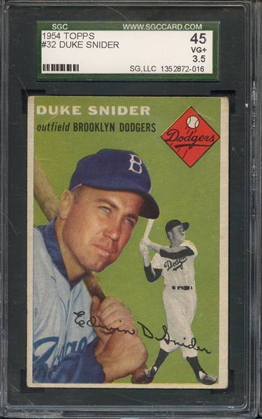 1954 TOPPS 32 DUKE SNIDER SGC VG+ 4 / 3.5