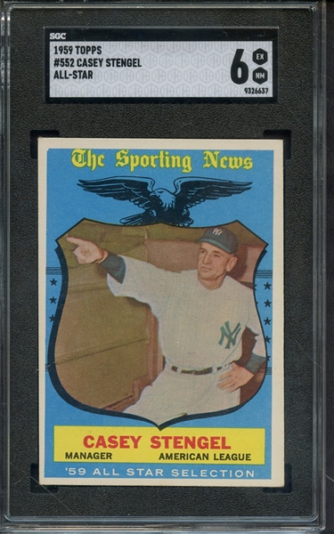 1959 TOPPS 552 CASEY STENGEL ALL STAR SGC EX-MT 6