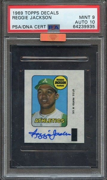 1969 TOPPS DECALS SIGNED REGGIE JACKSON PSA MINT 9 PSA/DNA AUTO 10 MBA BRONZE