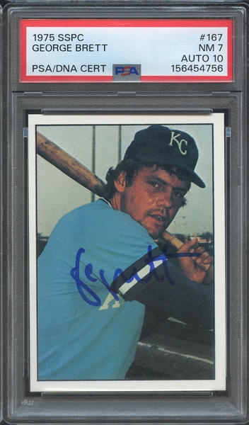 1975 SSPC 167 SIGNED GEORGE BRETT PSA NM 7 PSA/DNA AUTO 10